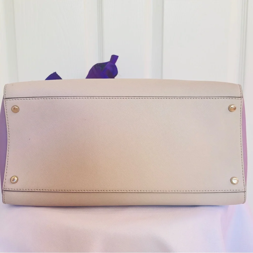 KATE SPADE ~ Two-Tone Cream, Dark Purple, and Lavender Satchel w/Colorful Scarf - Picture 10 of 14